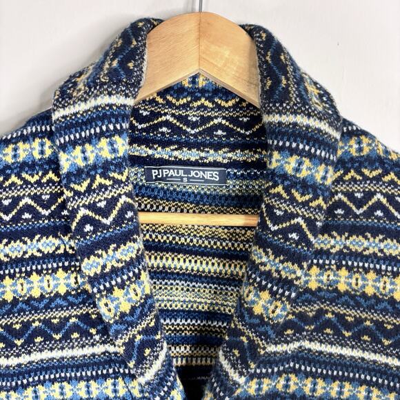 Paul Jones Button Up Cardigan Mens S Shawl Collar Pockets Navy Academia Grandpa - Picture 3 of 12